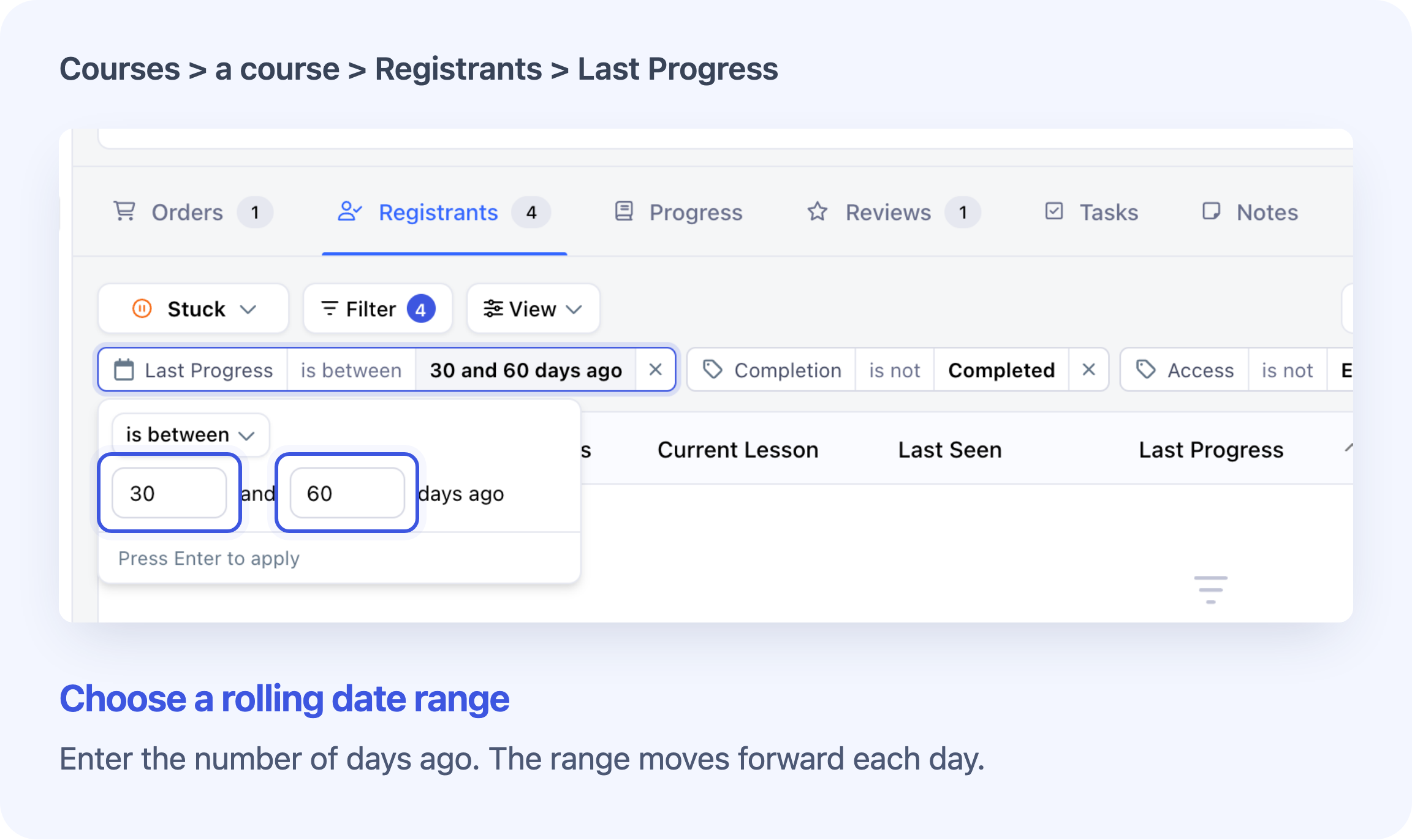Set a period that moves with the date, then save your own view.
