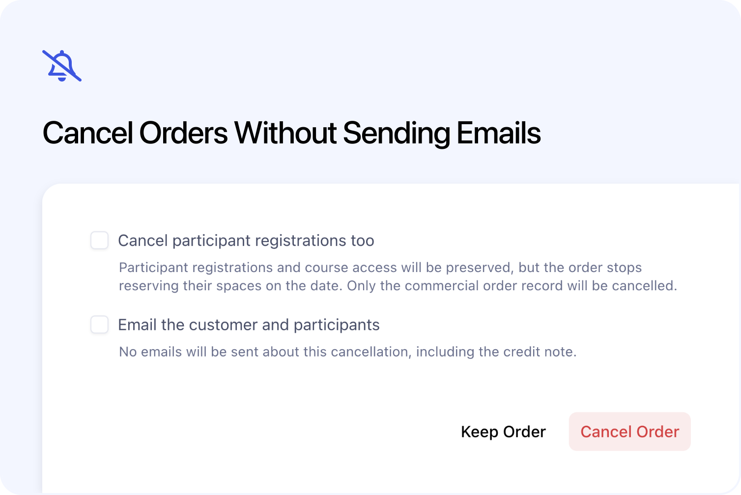 🧹 Cancel Orders Without Sending Emails and Delete Orders or Registrations