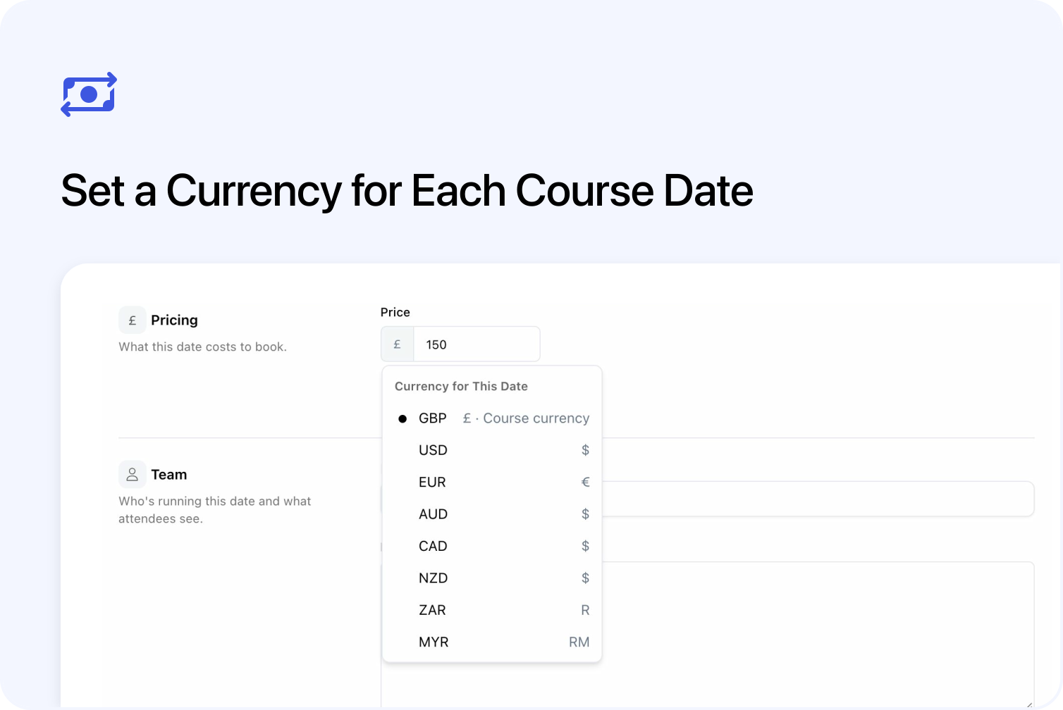 Set a Currency for Each Course Date