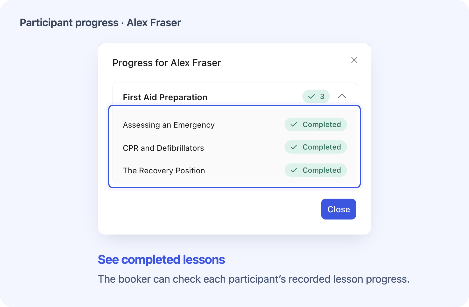 Alex Fraser’s lesson progress