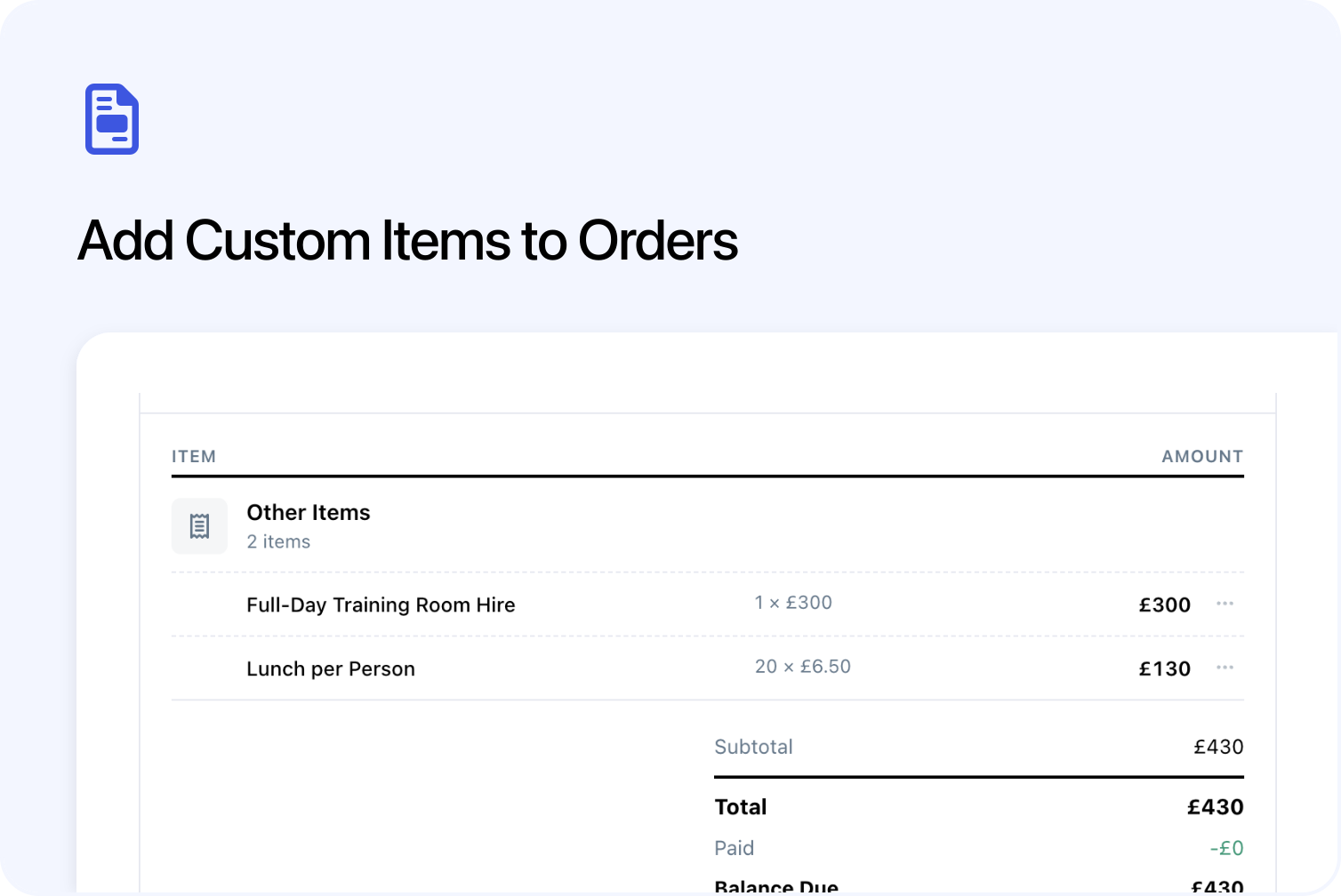 Add Custom Items to Orders